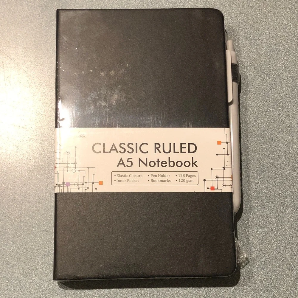 Classic Ruled A5 Notebook with Pen Holder - Black